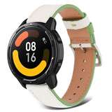Strap-it Bracelet cuir Xiaomi Watch S1 (blanc-vert)