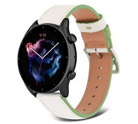 Strap-it Bracelet cuir Amazfit GTR 3 (Pro) (blanc-vert)