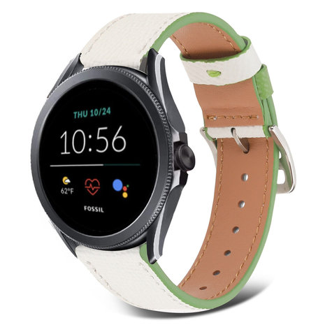 Strap-it Strap-it Bracelet cuir Fossil Gen 5e 44mm (blanc-vert)