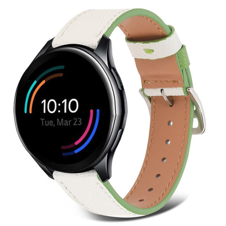 Strap-it Strap-it Bracelet cuir OnePlus Watch (blanc-vert)