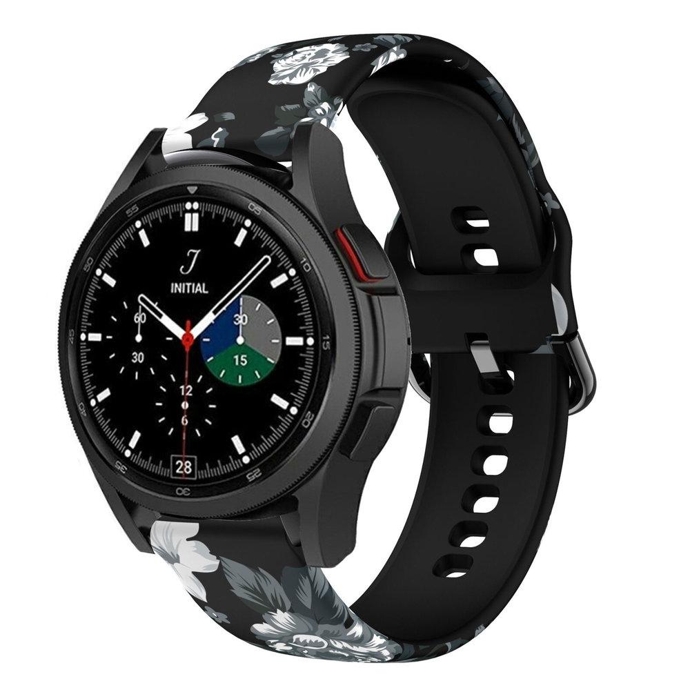 Strap-it Strap-it Bracelet Grey Flowers Samsung Galaxy Watch 4 Classic 46mm