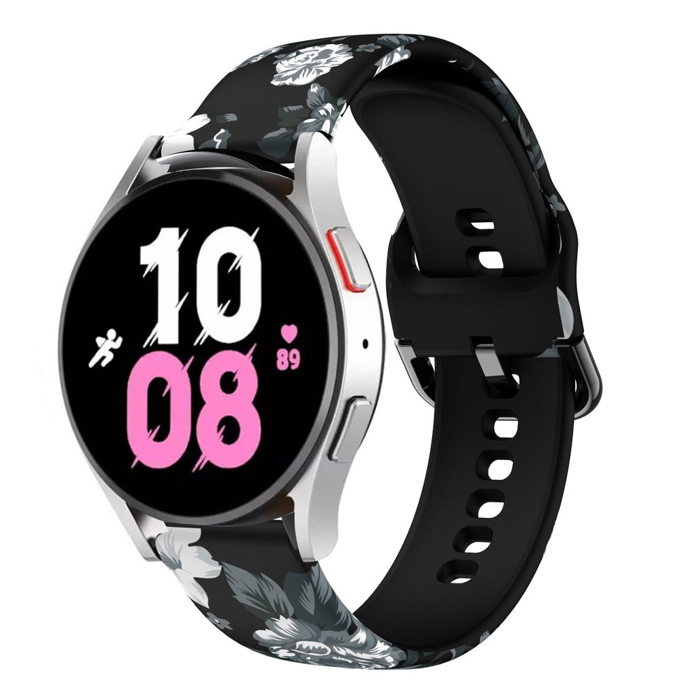 Strap-it Strap-it Bracelet Grey Flower Samsung Galaxy Watch 4 44mm Strap-it Strap-it Bracelet Grey Flower Samsung Galaxy Watch 4 44mm