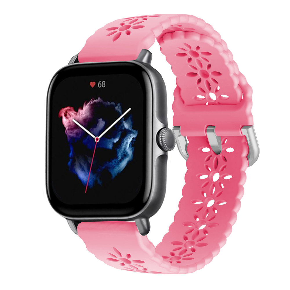 Strap-it Strap-it Bracelet silicone à motifs Amazfit GTS 3 (rose vif)