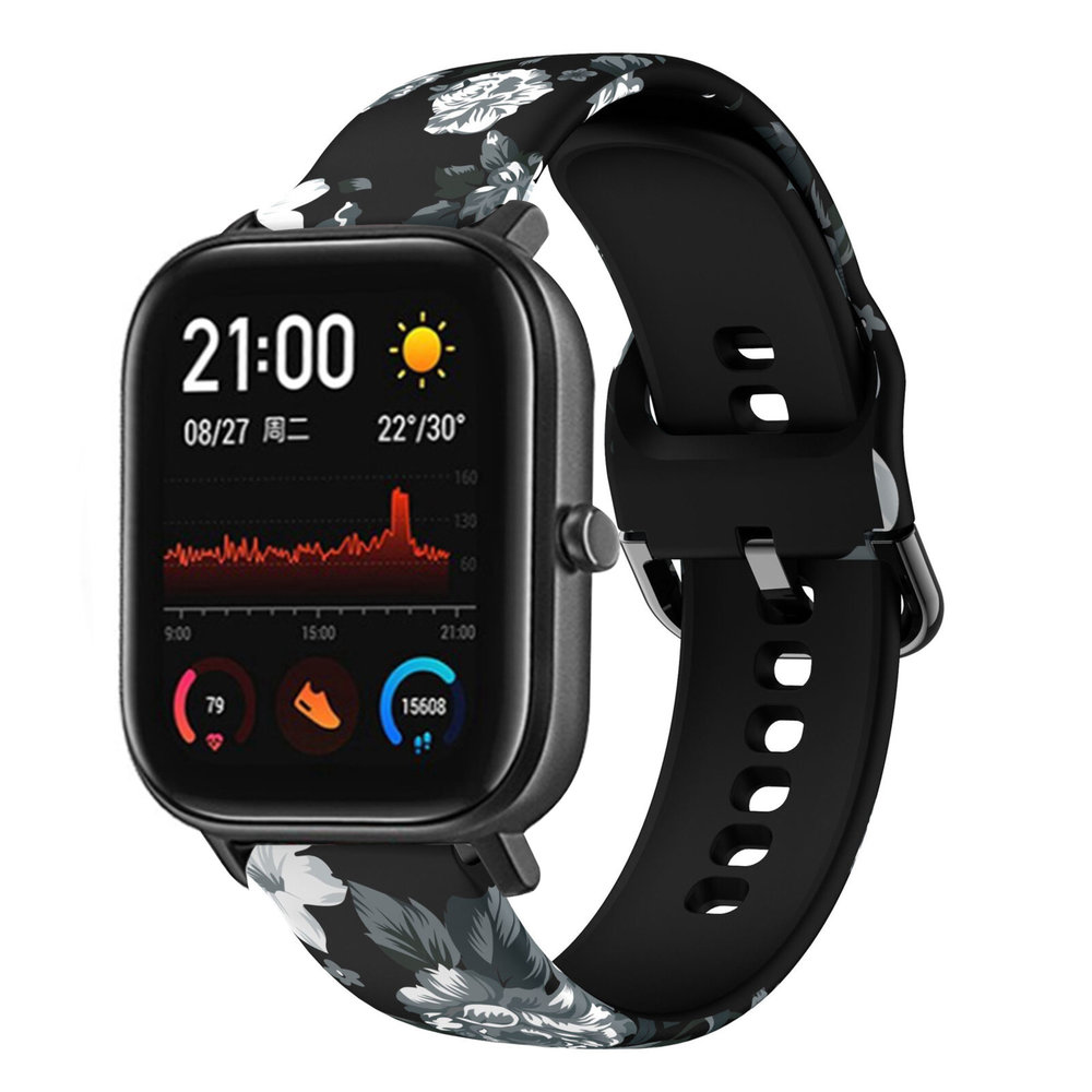 Strap-it Strap-it Bracelet Grey Flowers Xiaomi Amazfit GTS