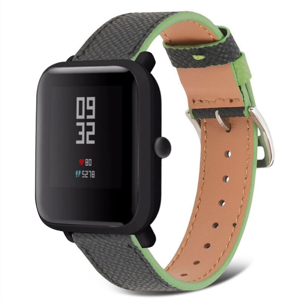 Strap-it Strap-it Bracelet cuir Xiaomi Amazfit Bip (noir-vert)