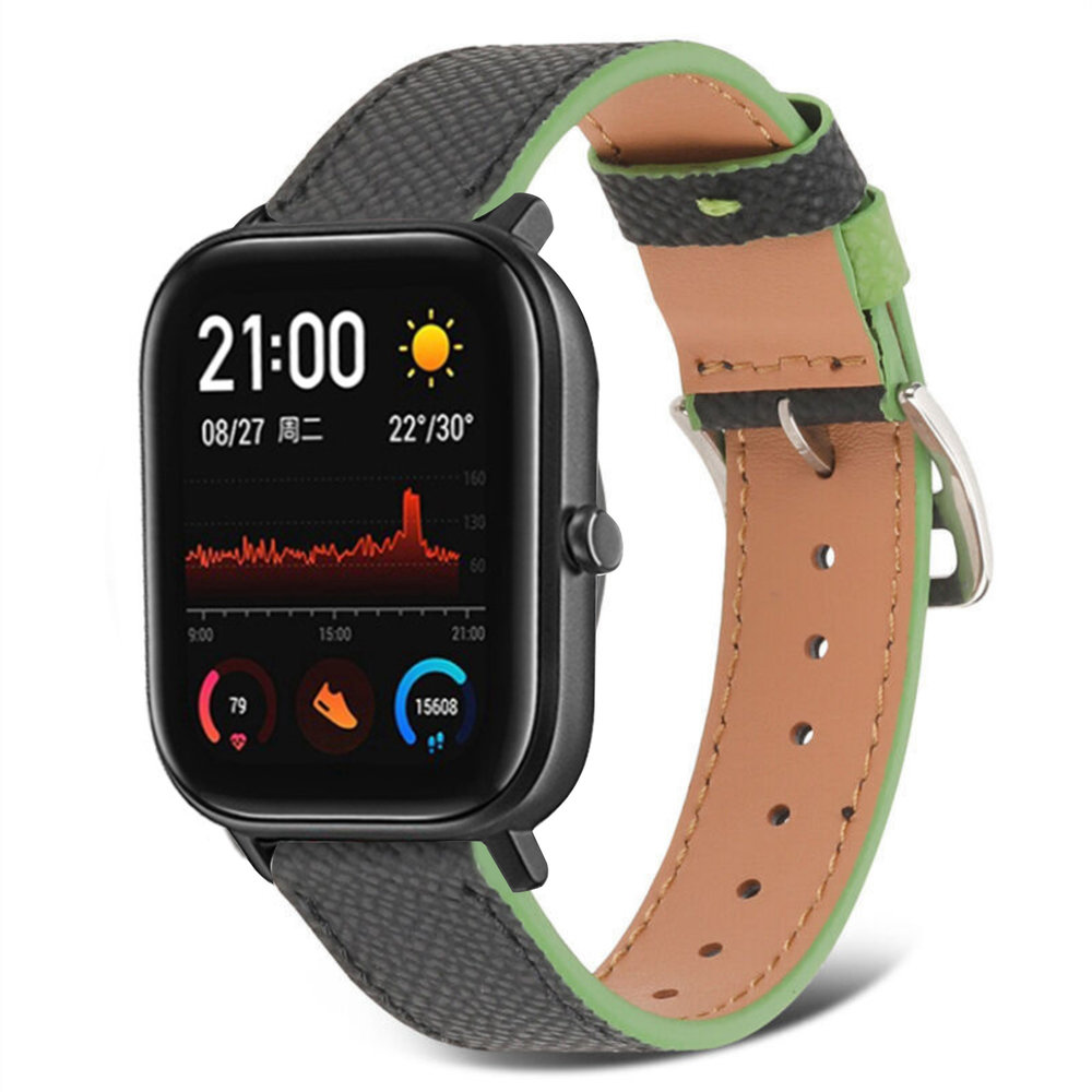 Strap-it Strap-it Bracelet cuir Xiaomi Amazfit GTS (noir-vert)