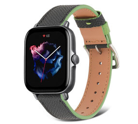 Strap-it Bracelet cuir Amazfit GTS 3 (noir-vert)
