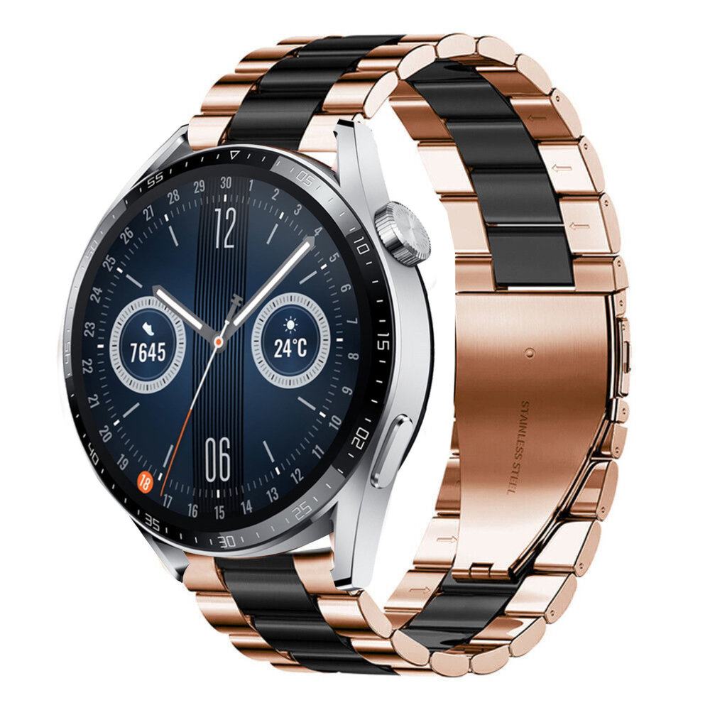 Strap-it Strap-it Bracelet acier Huawei Watch GT 3 46mm (or rose/noir) Strap-it Strap-it Bracelet acier Huawei Watch GT 3 46mm (or rose/noir)