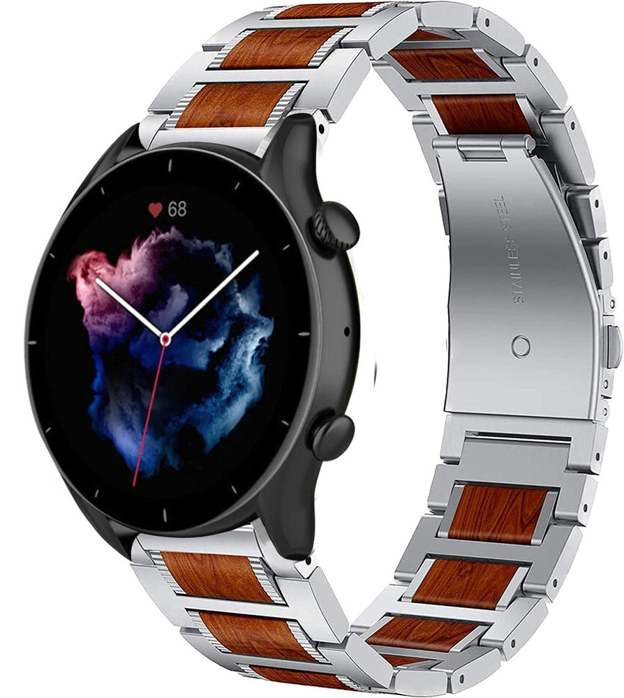 Strap-it Strap-it Bracelet bois/acier Amazfit GTR 3 (Pro) (argent)