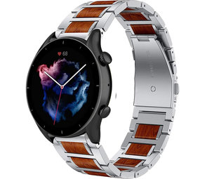 Strap-it Bracelet bois/acier Amazfit GTR 3 (Pro) (argent)