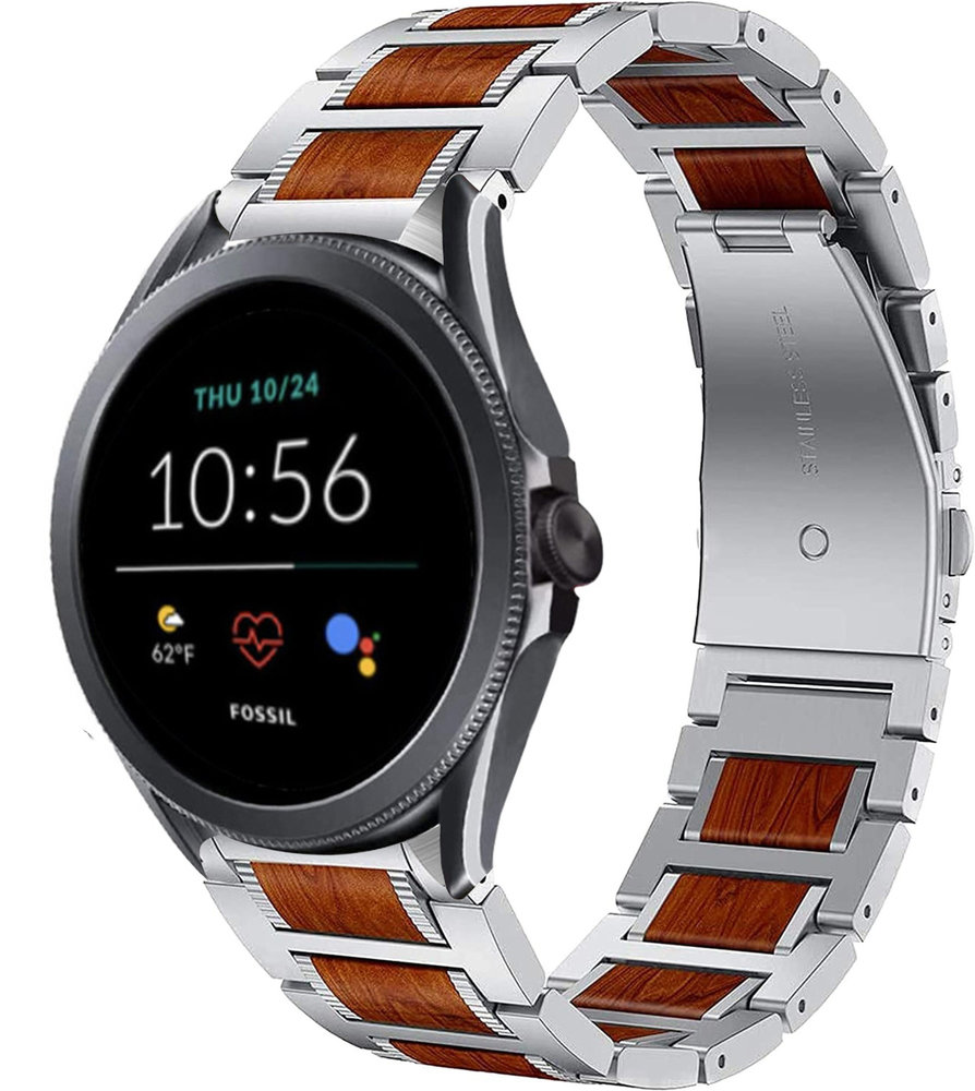 Strap-it Strap-it Bracelet bois/acier Fossil Gen 5e 44mm (argent) Strap-it Strap-it Bracelet bois/acier Fossil Gen 5e 44mm (argent)