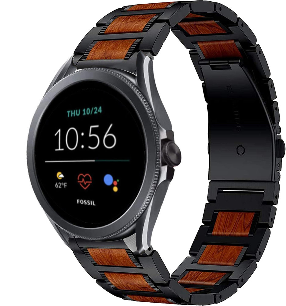Strap-it Strap-it Bracelet bois/acier Fossil Gen 5e 44mm (noir)