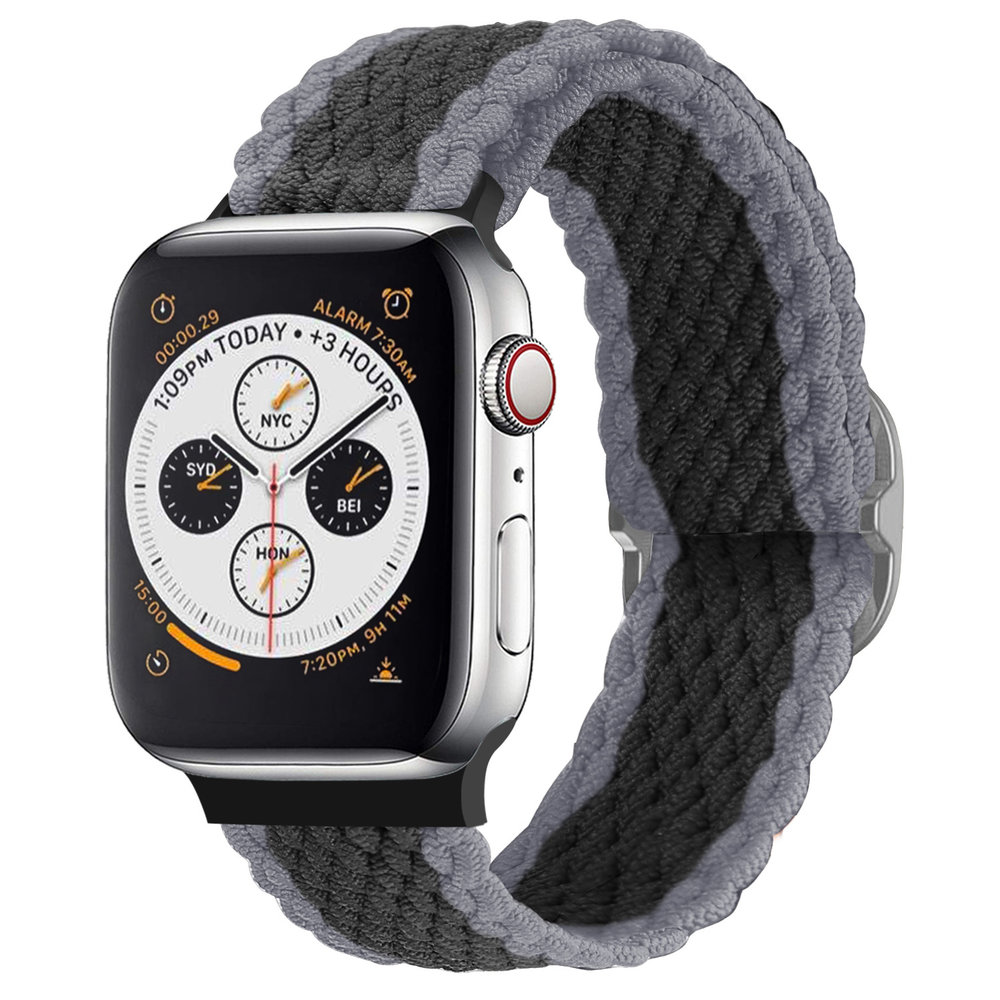 Strap-it Strap-it Bracelet Apple Watch nylon tissé réglable (noir/gris)