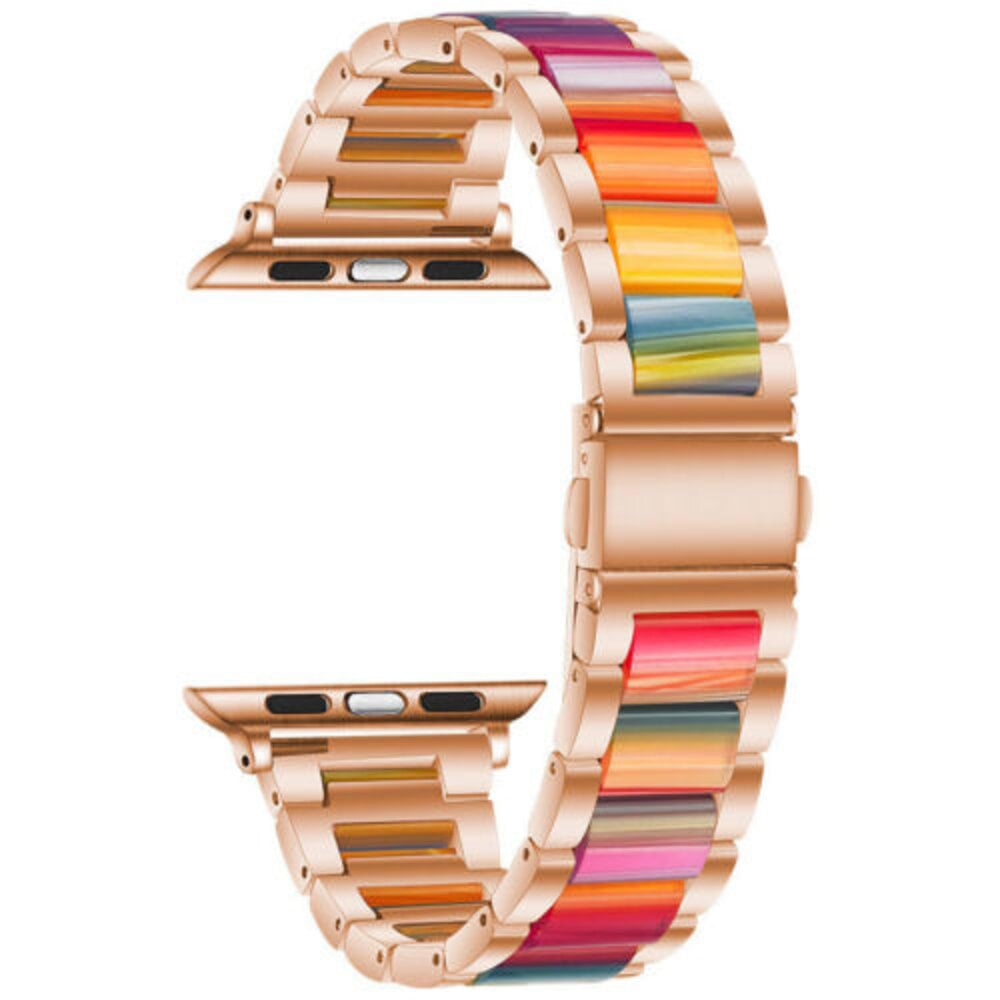 Strap-it Strap-it Bracelet résine-acier Apple Watch (or rose/arc-en-ciel)