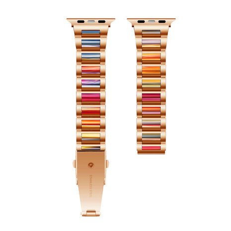 Strap-it Strap-it Bracelet résine-acier Apple Watch (or rose/arc-en-ciel)