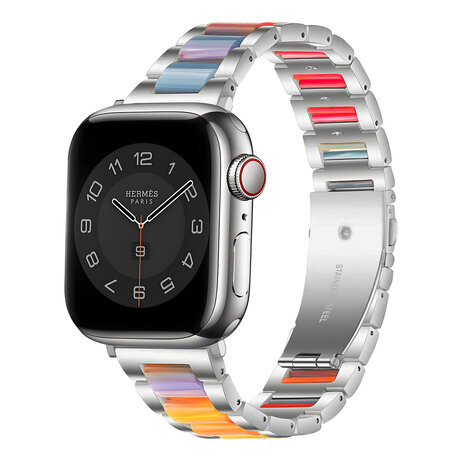 Strap-it Strap-it Bracelet résine-acier Apple Watch (argent/arc-en-ciel)