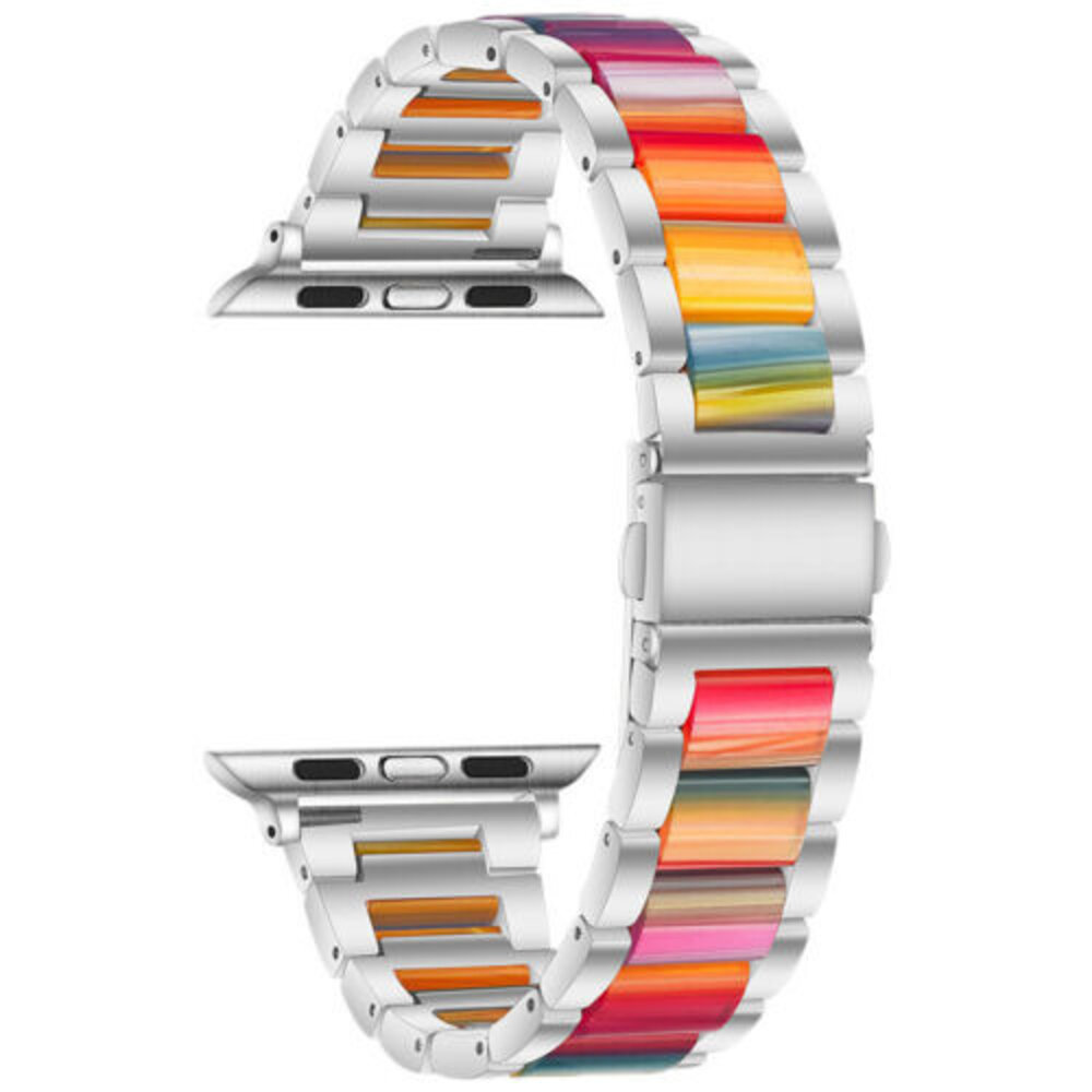 Strap-it Strap-it Bracelet résine-acier Apple Watch (argent/arc-en-ciel)