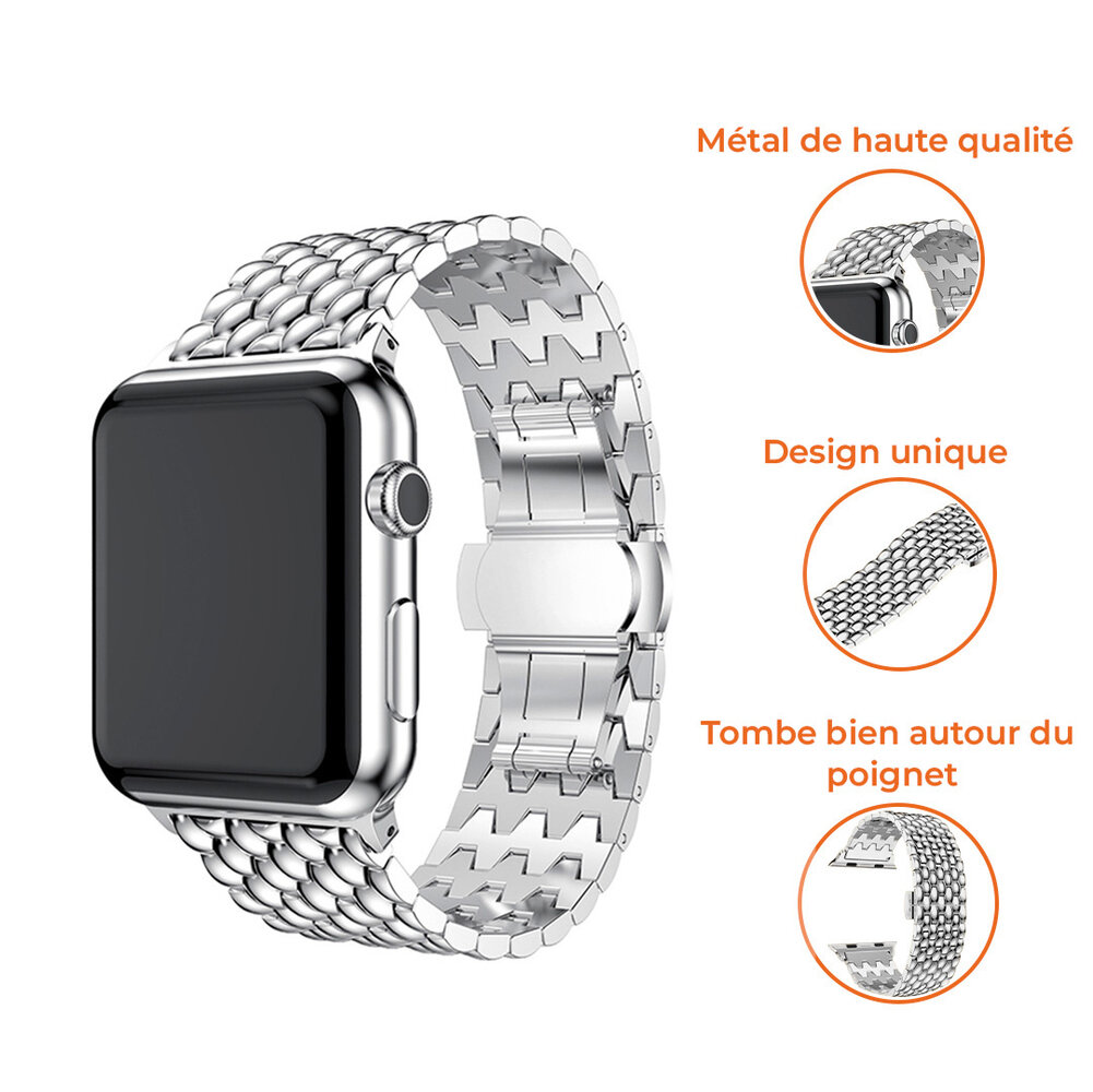 Strap-it Strap-it Bracelet acier dragon Apple Watch (argent)
