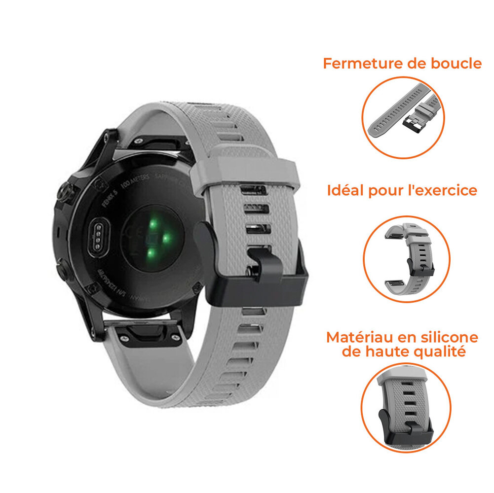 Strap-it Strap-it Bracelet silicone Garmin Fenix ​​​​5/6 (gris)