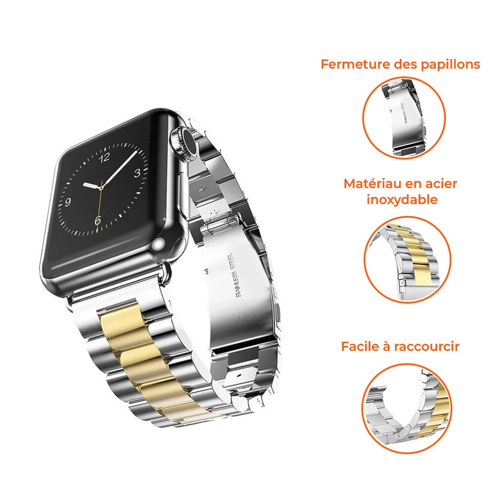 Strap-it Strap-it Bracelet acier Apple Watch (argent/or)