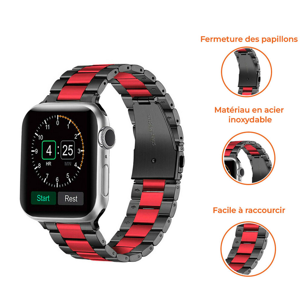 Strap-it Strap-it Bracelet acier Apple Watch (noir/rouge) Strap-it Strap-it Bracelet acier Apple Watch (noir/rouge)