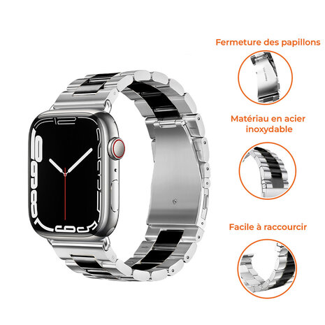 Strap-it Strap-it Bracelet acier Apple Watch (argent/noir)