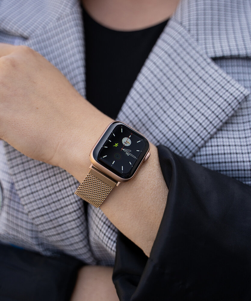 Strap-it Strap-it Bracelet acier milanais Apple Watch 8 (or rose)