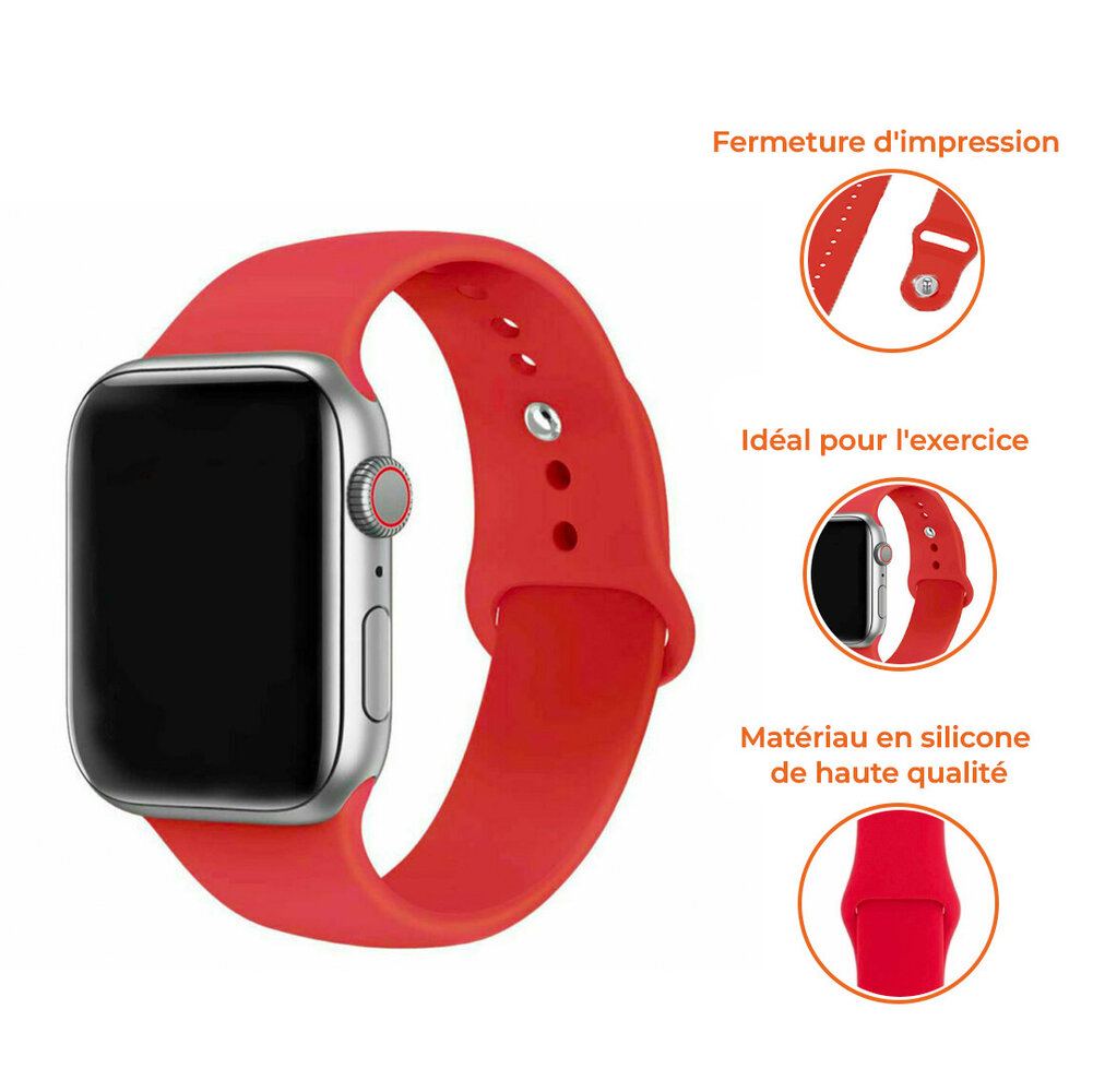 Bracelet silicone Apple Watch (rouge) Braceletsmartwatch.fr