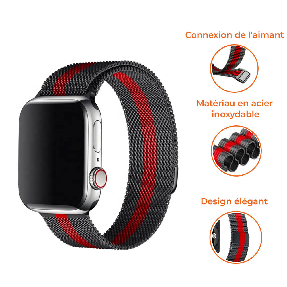Strap-it Strap-it Bracelet Milanais Apple Watch (noir/rouge)