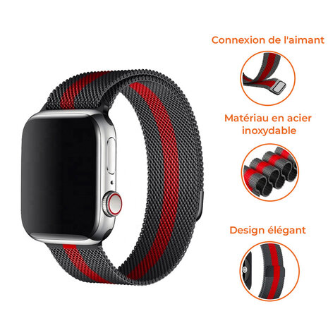 Strap-it Strap-it Bracelet Milanais Apple Watch (noir/rouge)
