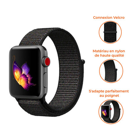 Strap-it Strap-it Bracelet nylon Apple Watch (noir) 