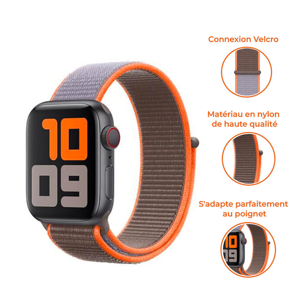 Strap-it Strap-it Bracelet nylon Apple Watch (marron / orange) 