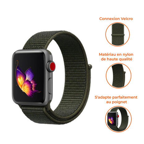 Strap-it Strap-it Bracelet nylon Apple Watch (vert foncé)