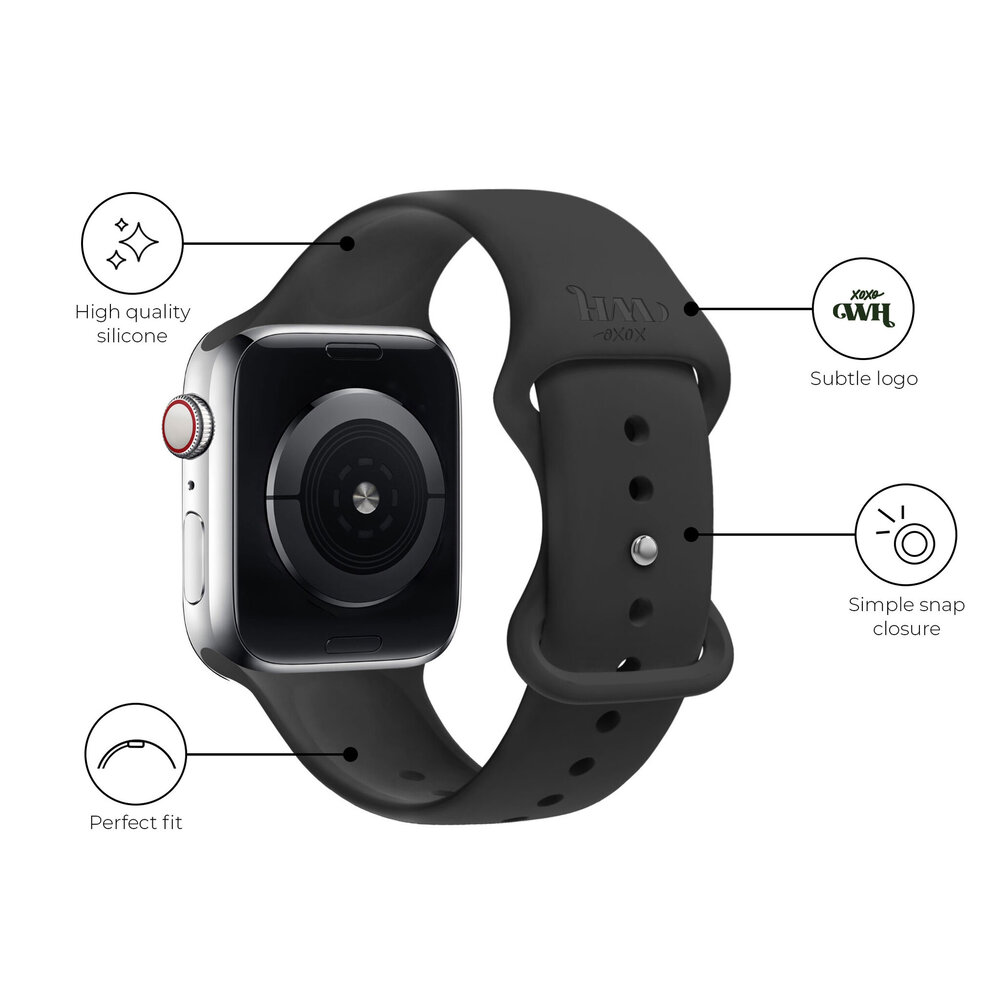 xoxo Wildhearts xoxo Wildhearts Apple Watch bracelet en silicone (noir) xoxo Wildhearts xoxo Wildhearts Apple Watch bracelet en silicone (noir)