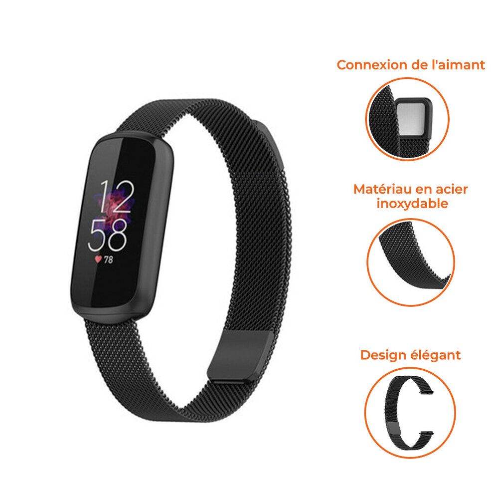 Strap-it Strap-it Bracelet Milanais Fitbit Luxe (noir)
