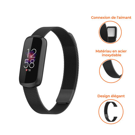 Strap-it Strap-it Bracelet Milanais Fitbit Luxe (noir)