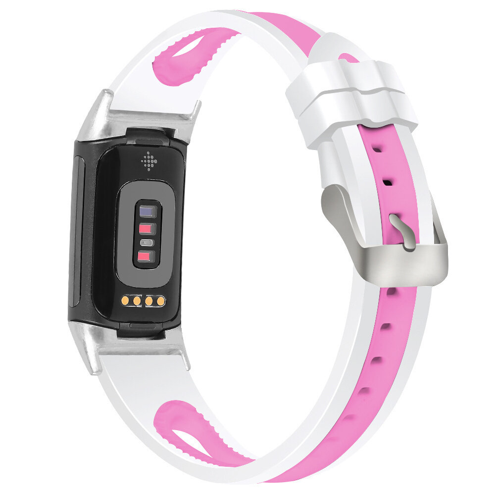 Strap-it Strap-it Bracelet sport avec boucle Fitbit Charge 6 (blanc/rose)