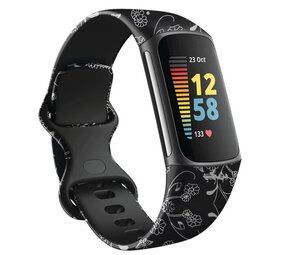 Strap-it Bracelet Black Floral Fitbit Charge 6