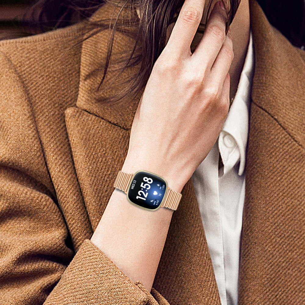 Strap-it Strap-it Bracelet acier boucle Fitbit Versa 4 (or rose)