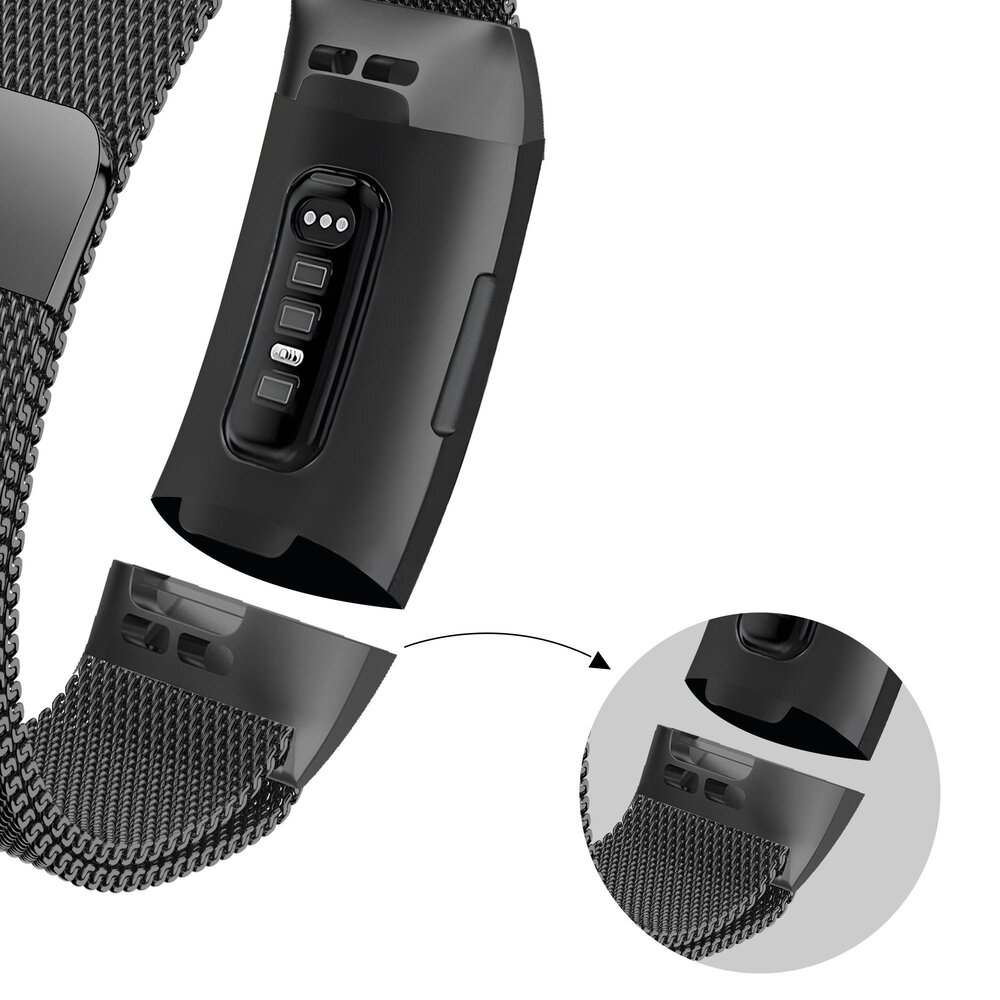 Bandz Bandz Bracelet milanais loop Fitbit Charge 3 (noir)