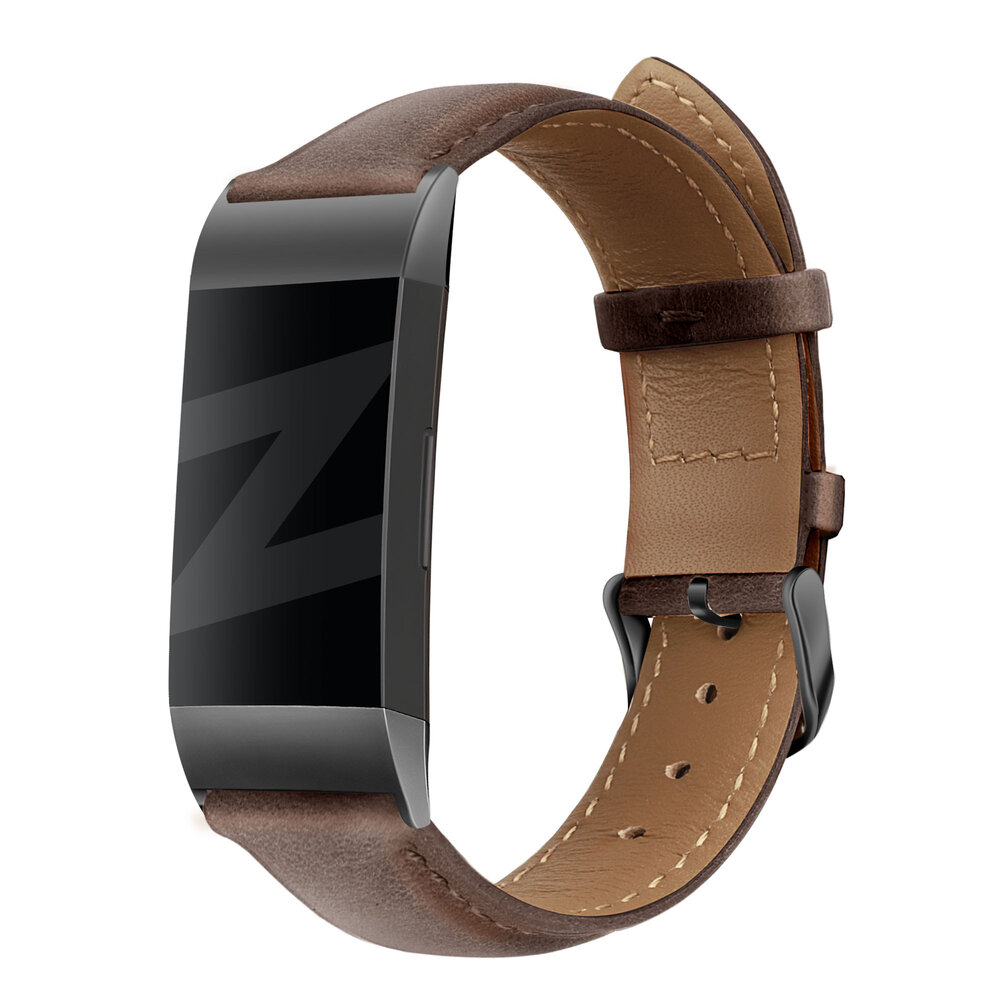 Bandz Bandz Bracelet cuir véritable Fitbit Charge 3 (marron foncé)