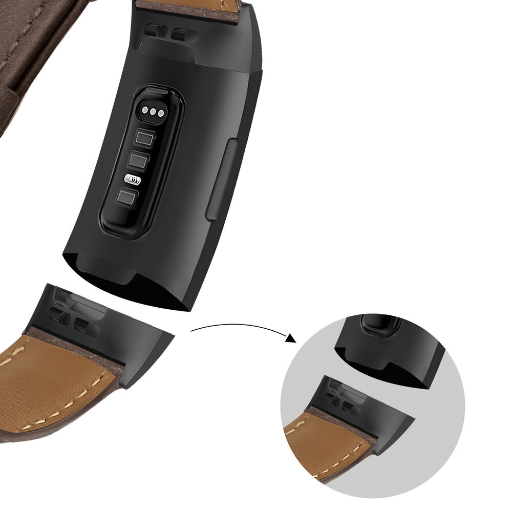 Bandz Bandz Bracelet cuir véritable Fitbit Charge 3 (marron foncé)