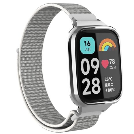 Strap-it Strap-it Bracelet nylon Redmi Watch 3 Active / Lite (blanc-gris)