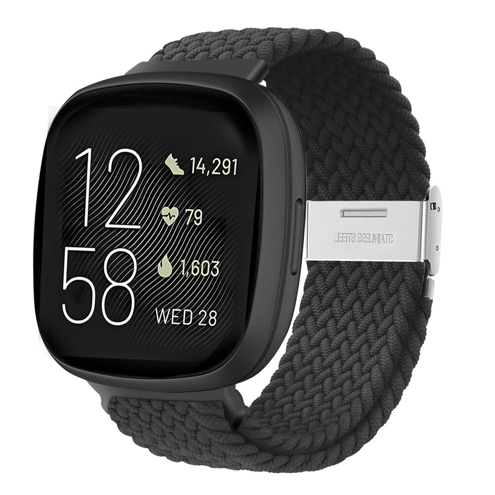 Strap-it Strap-it Bracelet tressé réglable Fitbit Versa 3 (noir)