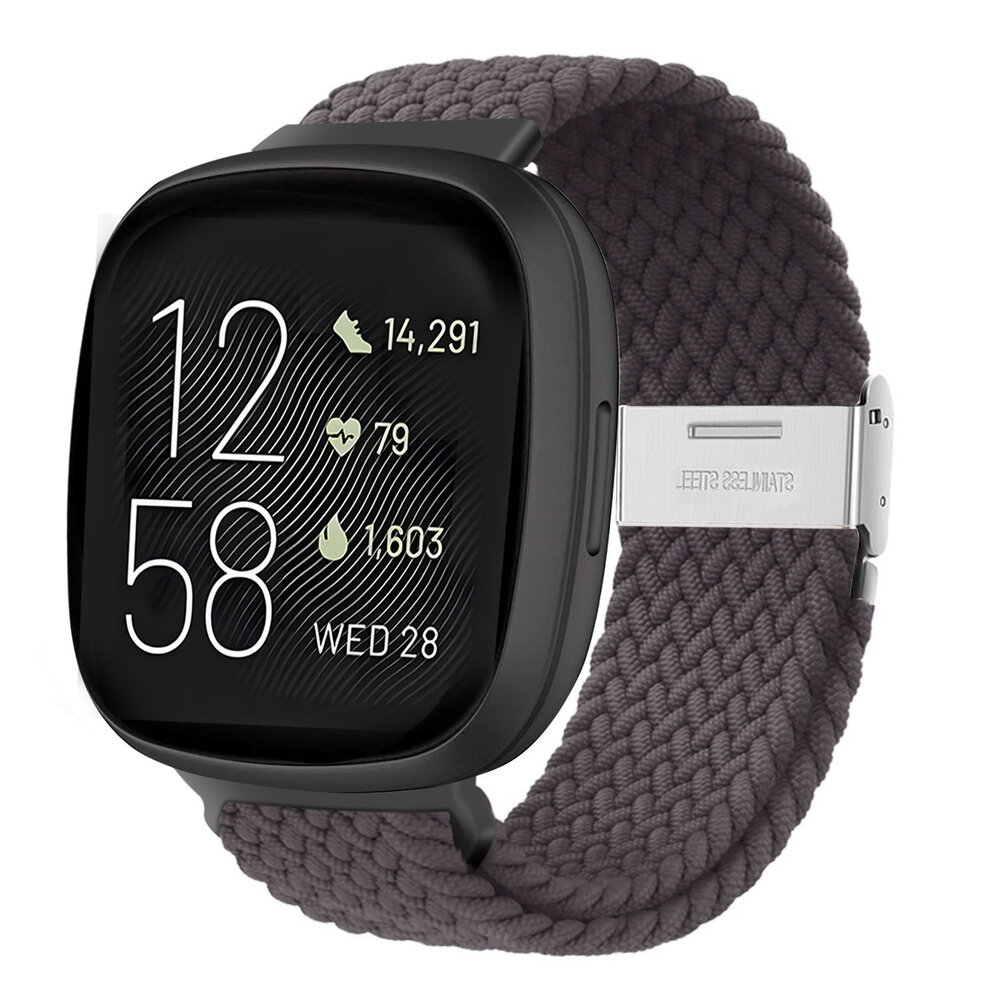 Strap-it Strap-it Bracelet tressé réglable Fitbit Versa 3 (gris foncé)