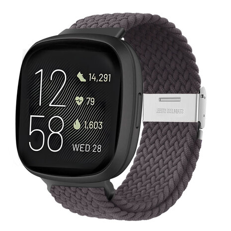 Strap-it Strap-it Bracelet tressé réglable Fitbit Versa 3 (gris foncé)