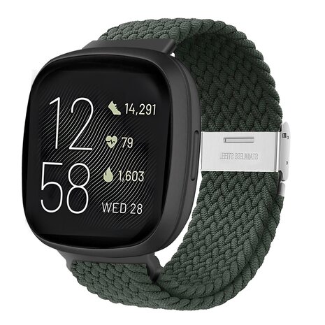 Strap-it Strap-it Bracelet tressé réglable Fitbit Versa 3 (vert foncé)