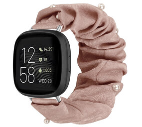 Strap-it Bracelet chouchou Fitbit Versa 3 (beige foncé avec perles)