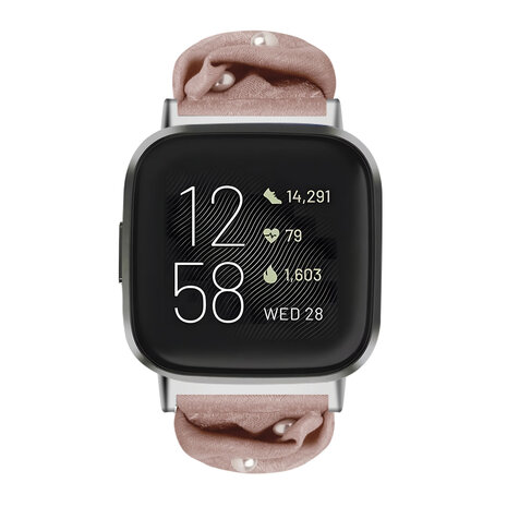 Strap-it Strap-it Bracelet chouchou Fitbit Versa 3 (beige foncé avec perles)