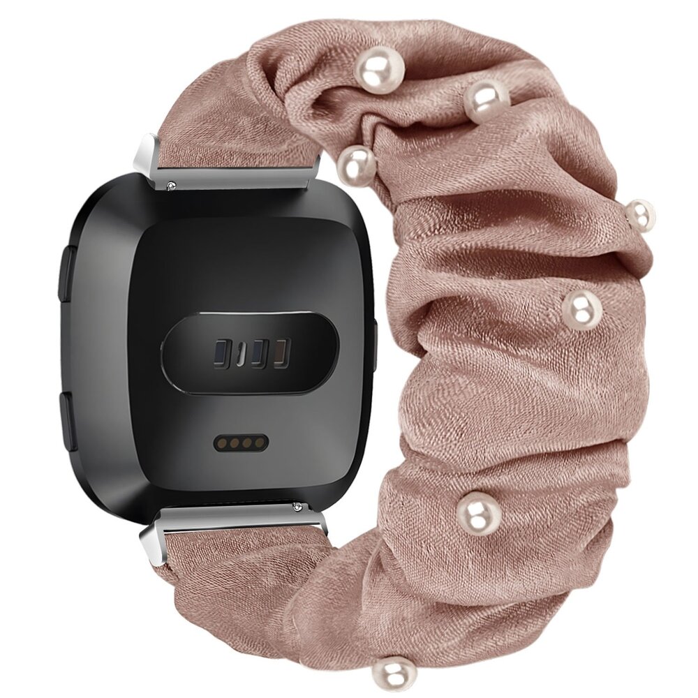 Strap-it Strap-it Bracelet chouchou Fitbit Versa (beige foncé avec perles)